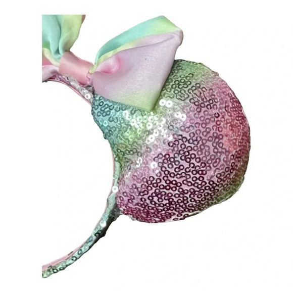 Minnie Mouse Rainbow Sequin Ears‎ Headband Bow Pastels Girls Women - Picture 3 of 3